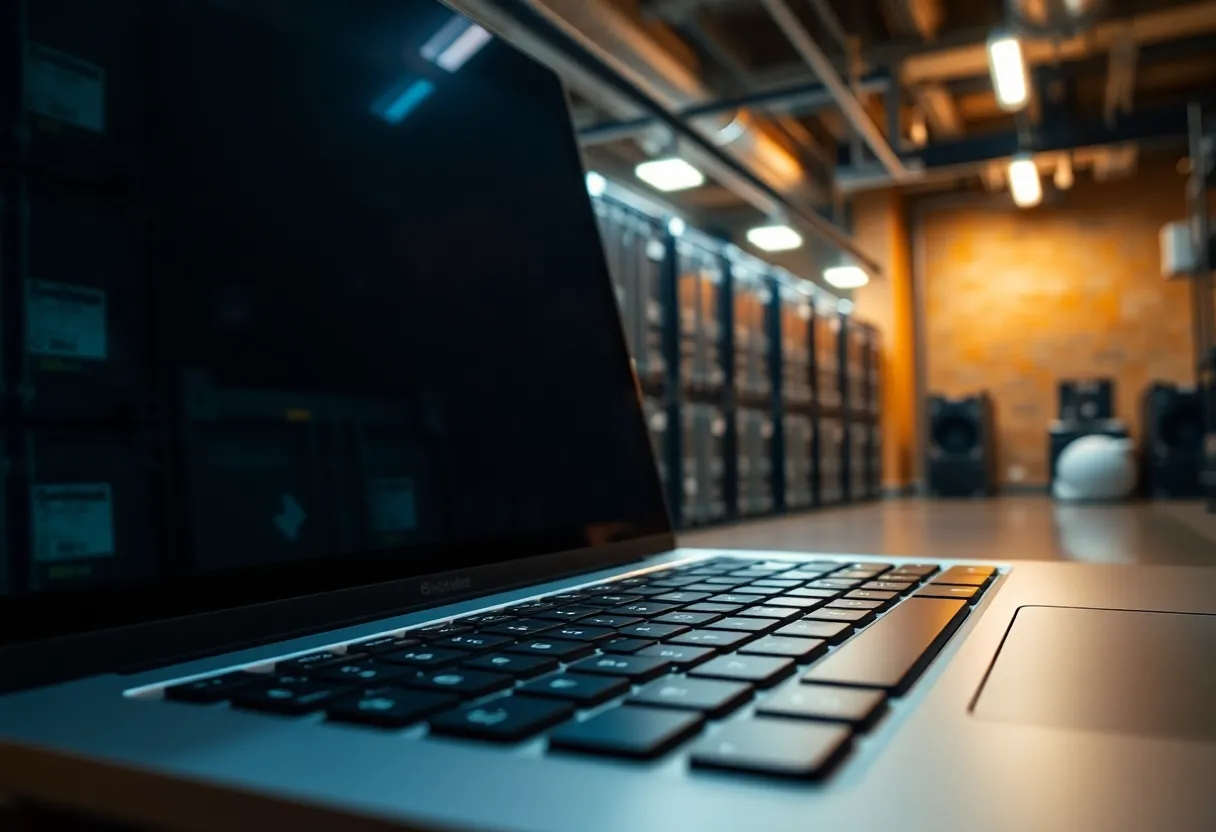 Homelab laptop reflecting a quiet Docker host in low light