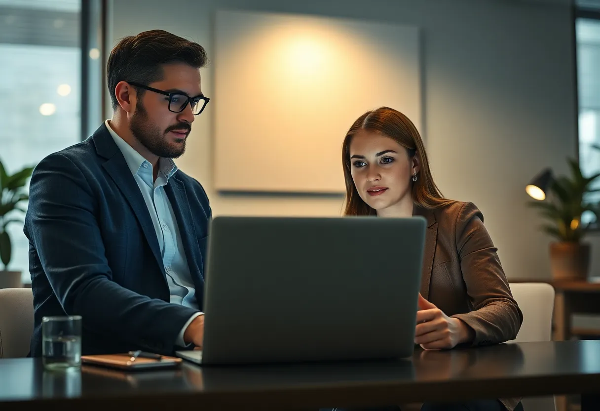 Two people at a laptop renaming a status field to a business word