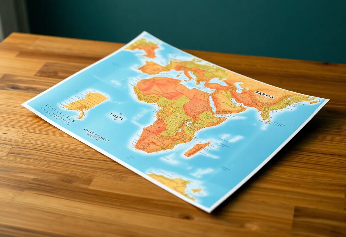 A large printed folder map of a frontend monorepo on a table