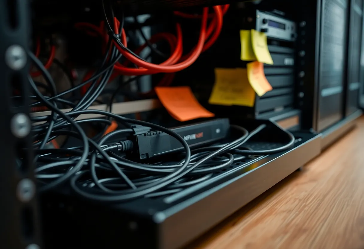 Cable tray and spare drive under a home server shelf