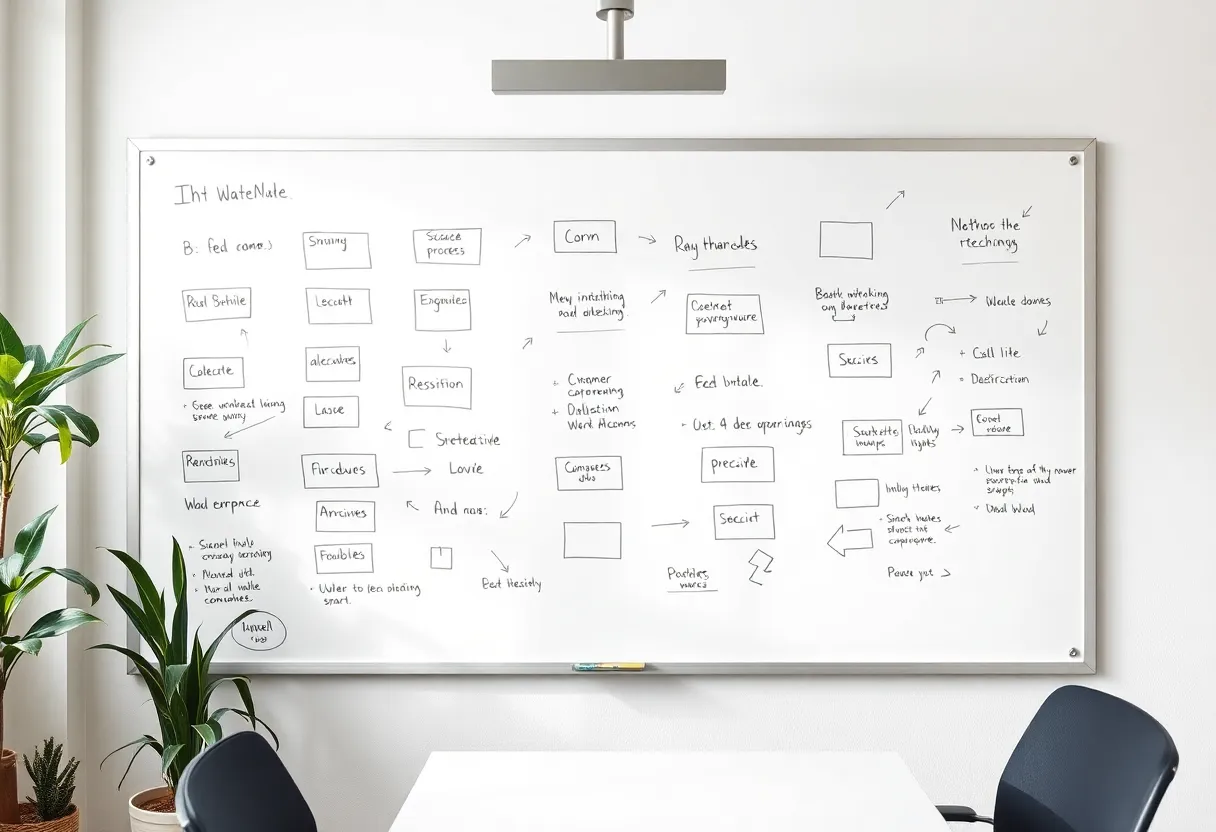 Whiteboards and process sketches in a small office