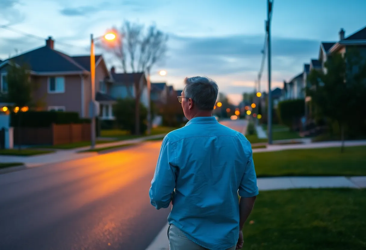 Quiet dusk walk home after a hard workday conversation