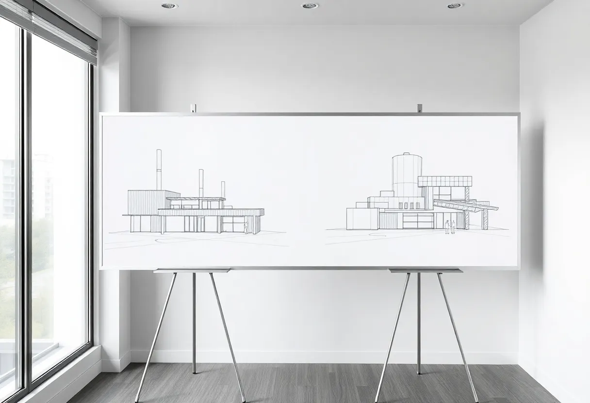 Whiteboard with competing options sketched for a technical decision