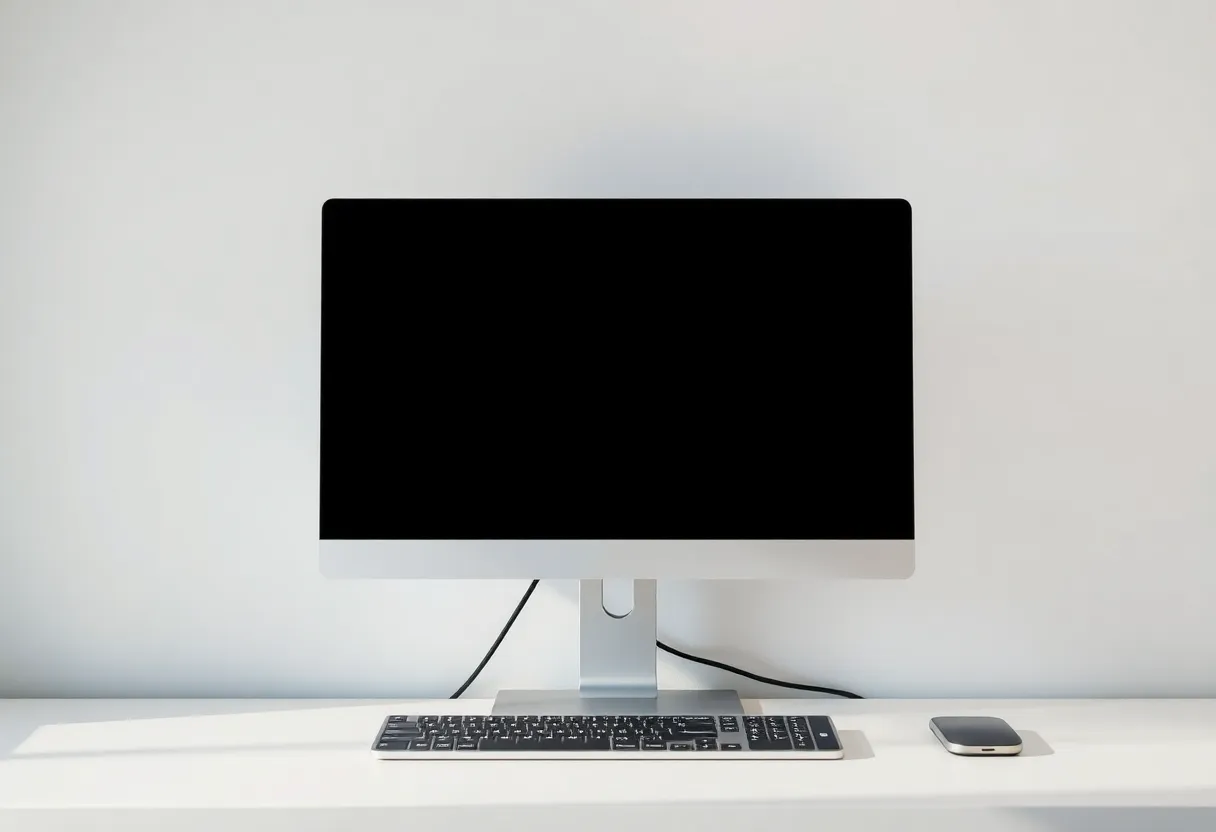 Minimal desk with one large monitor and empty side space