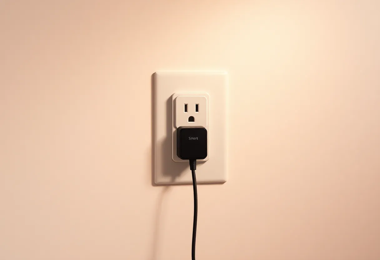 Smart plug in a wall outlet with a lamp cord
