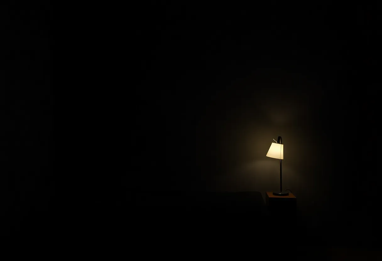 Dark bedroom with wall-switched lamp off under moonlight