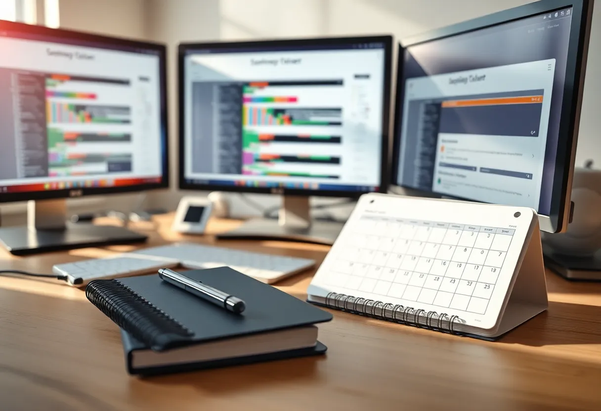 Manager calendar and notebook replacing a pure coding desk setup