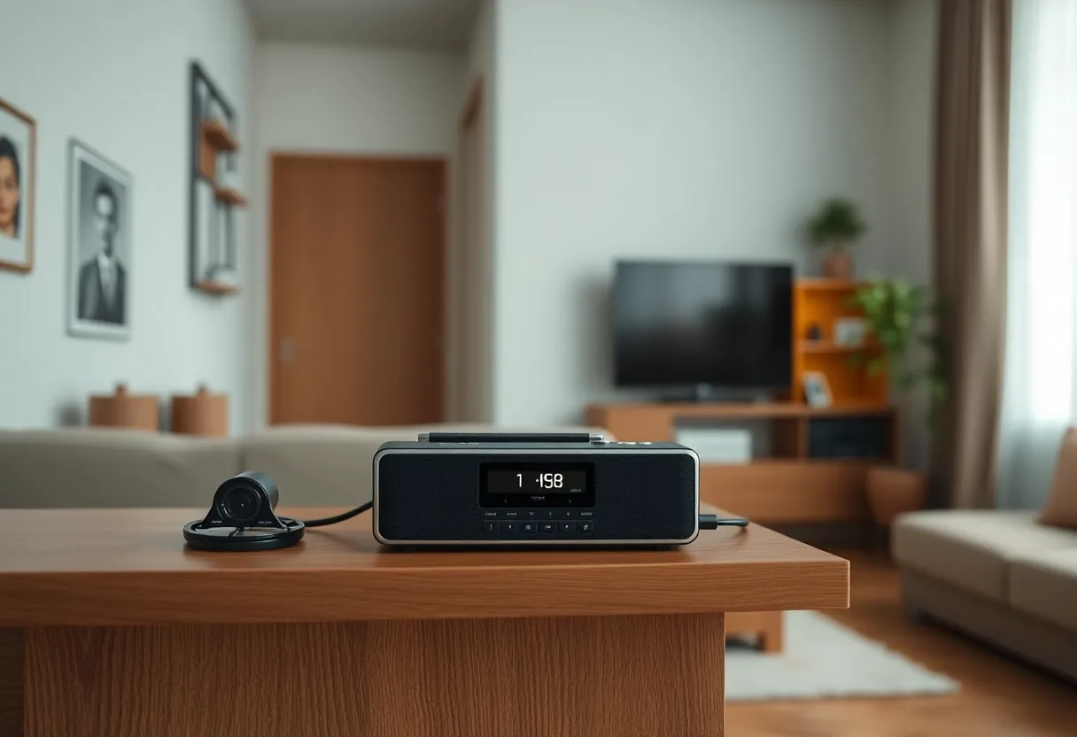 USB radio stick on a central shelf in an apartment