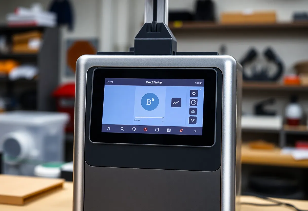 Touchscreen on a desktop 3D printer in a workshop