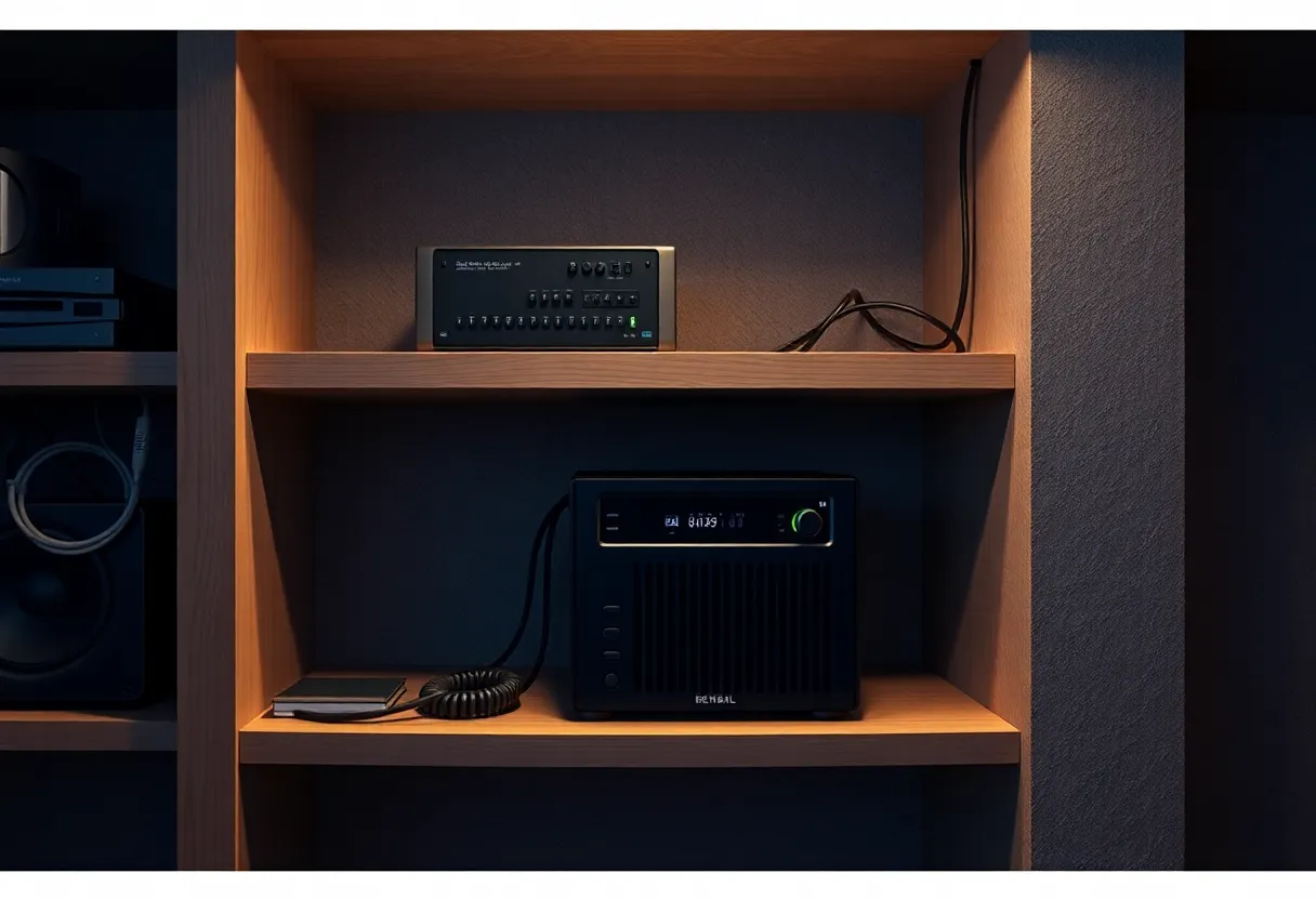 Basement shelf with a small server and tidy ethernet