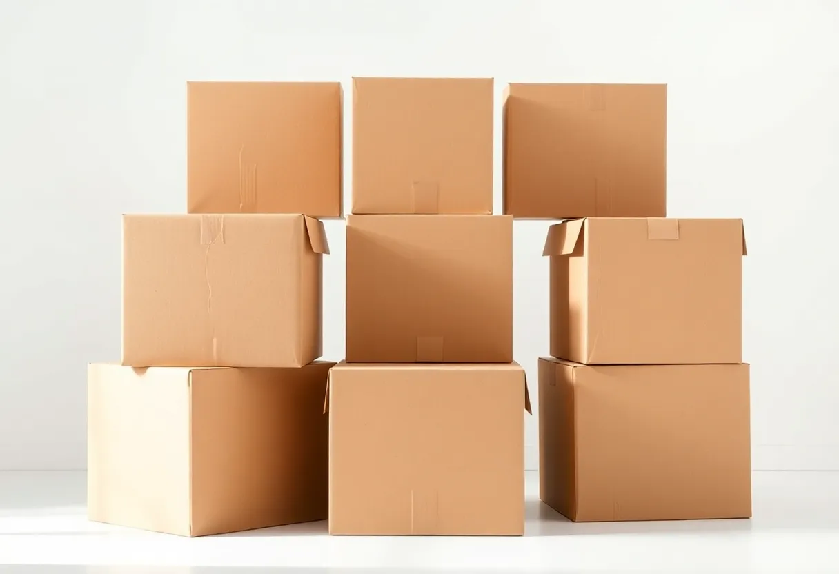 Empty cardboard boxes being assembled in a bright, minimal studio