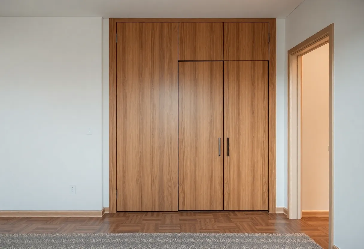 Apartment fiber terminal near a closed closet door