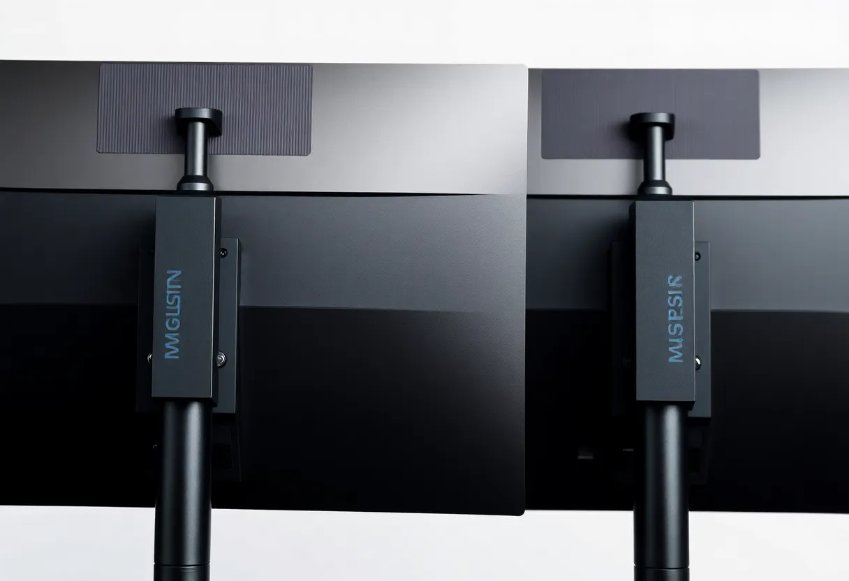 Two monitor backs on adjustable arms