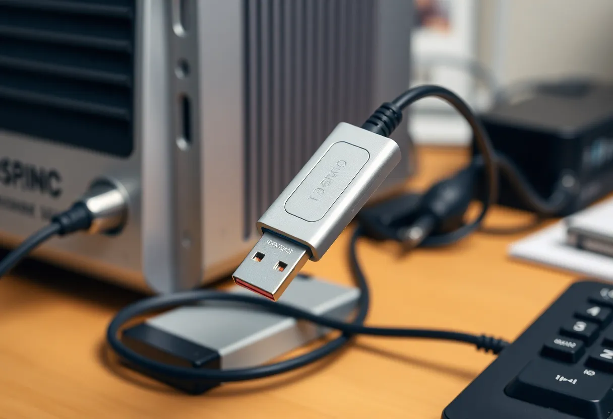 USB Zigbee stick on an extension cable behind a mini PC