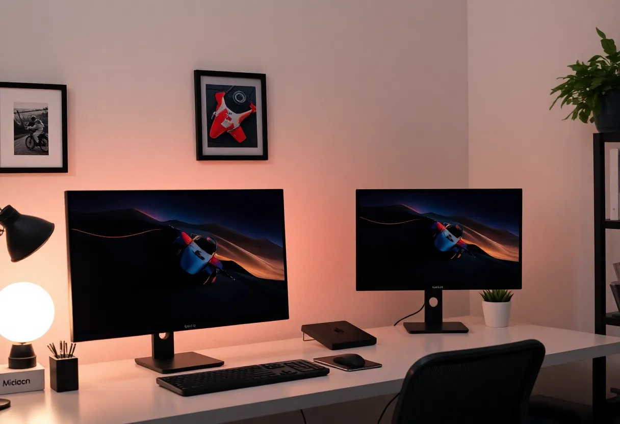 A sharp modern monitor beside an older smaller screen