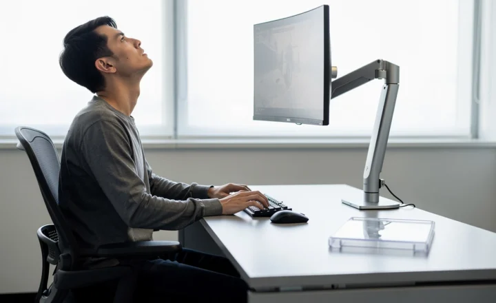 Monitor Arm Height vs the Stock Stand: The Neck Angle a Second Screen Adds