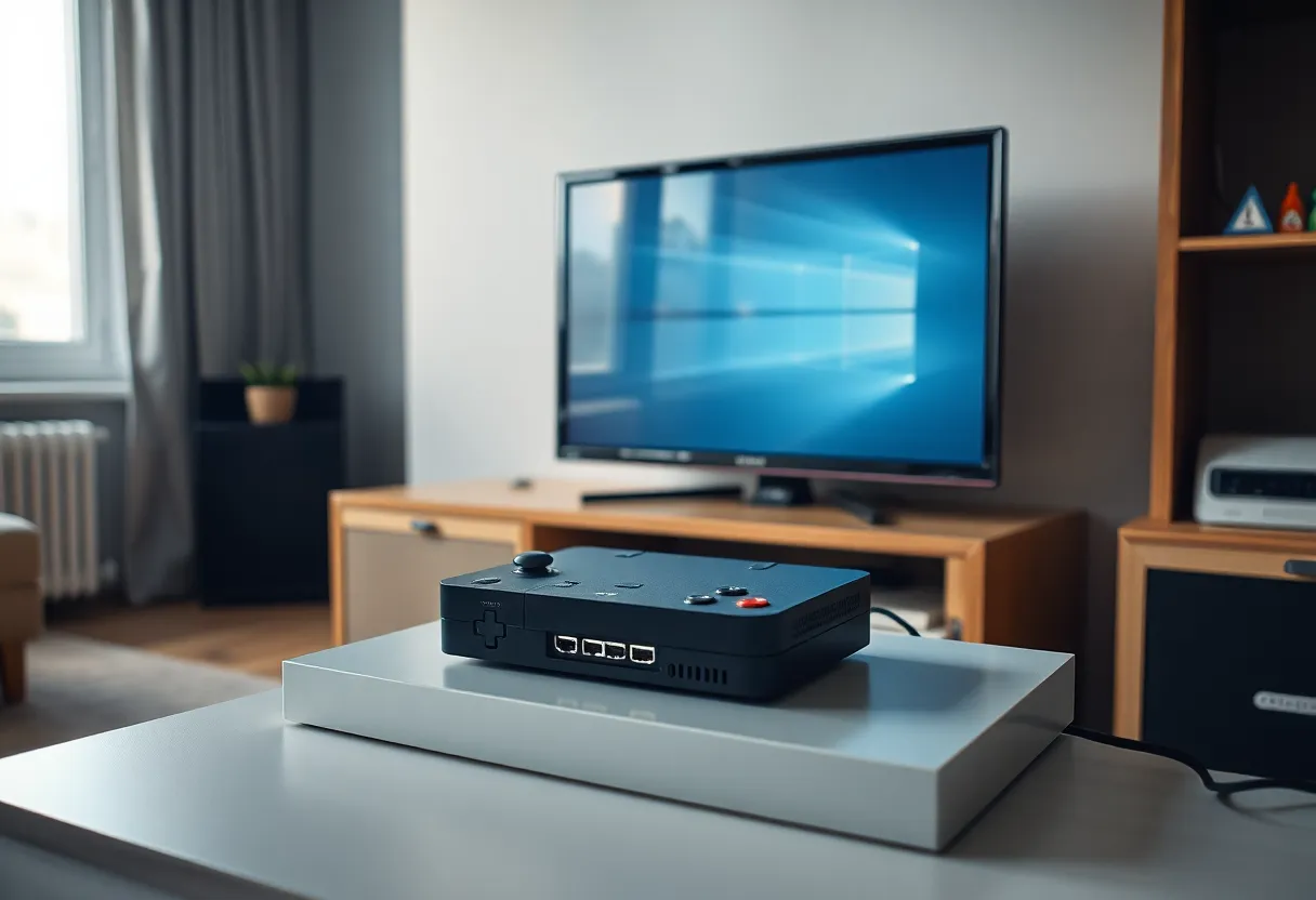 A game console under a television with an ethernet cable