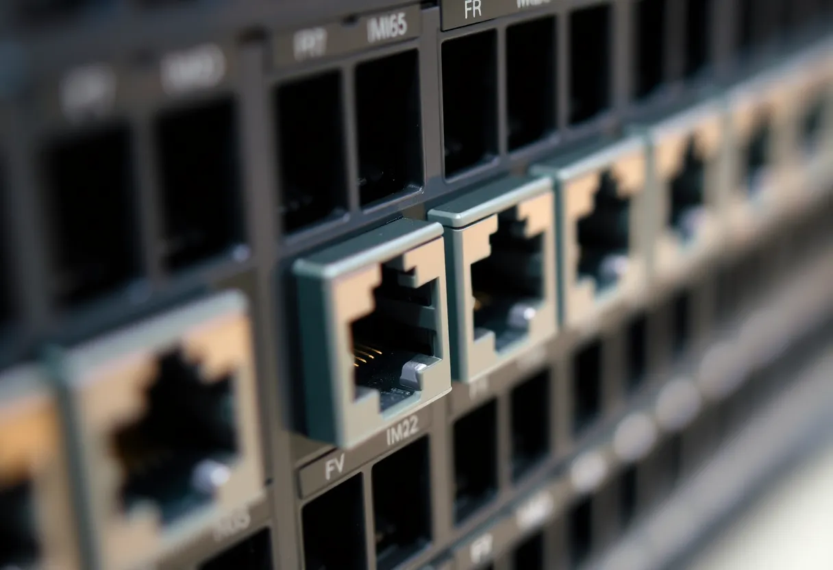 Ethernet cables plugged into a small network switch