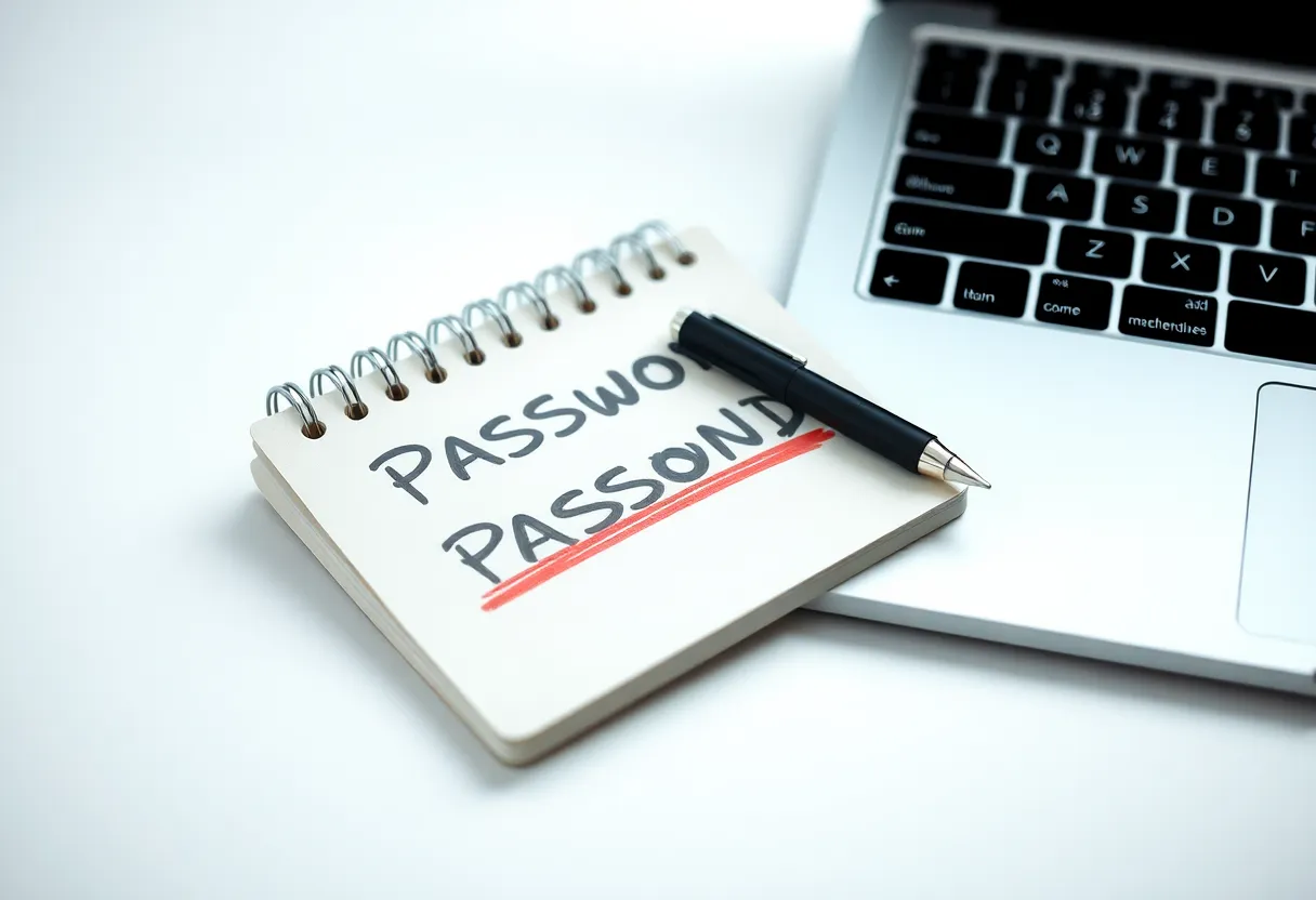 A small notebook beside a laptop, the writing too blurred to read
