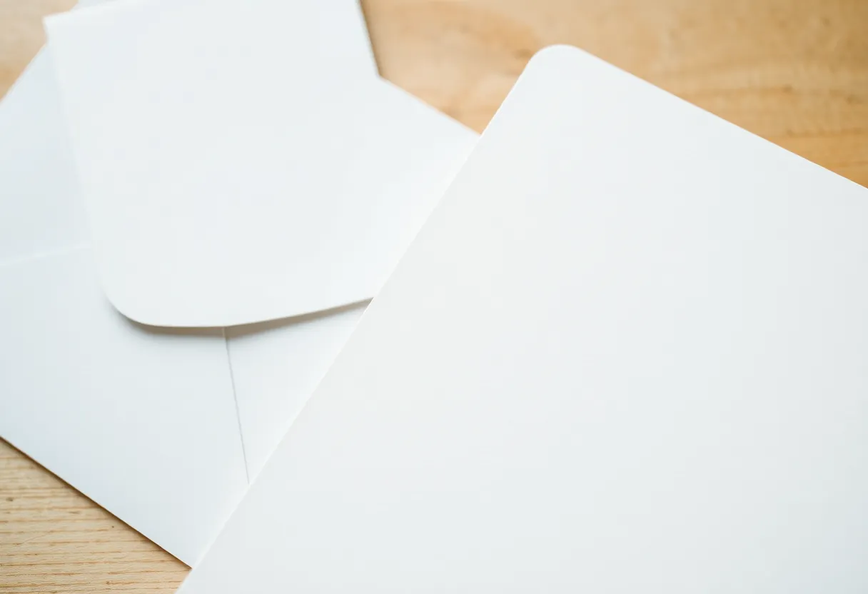 A handwritten draft page beside an empty envelope