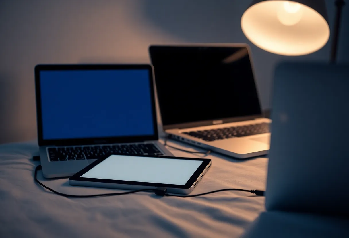 An e-ink tablet linked to a laptop with a short USB cable