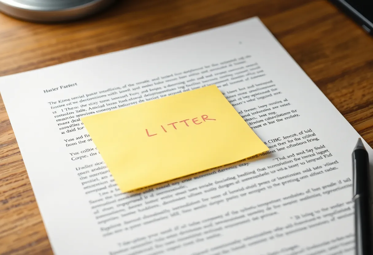A printed letter with a sticky note covering the middle of the page