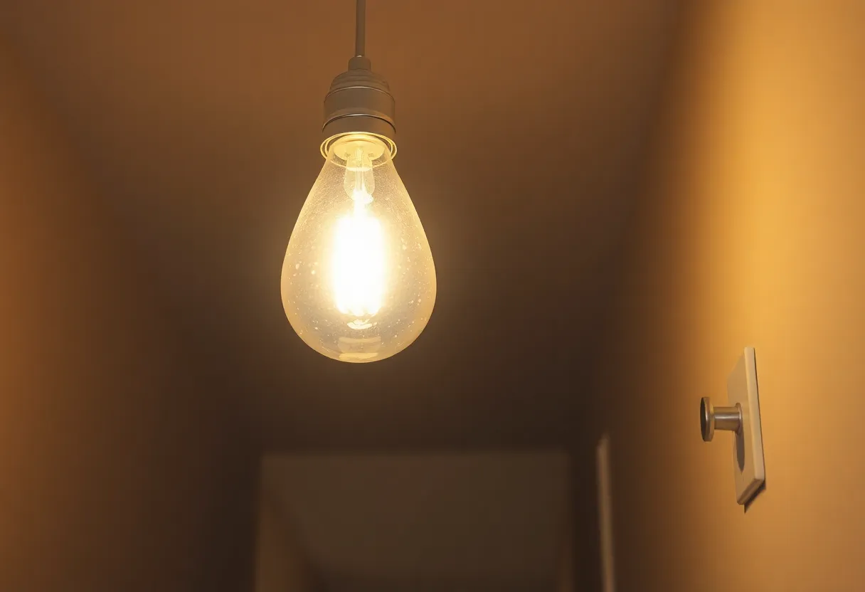 A glowing hallway pendant with the wall switch in frame