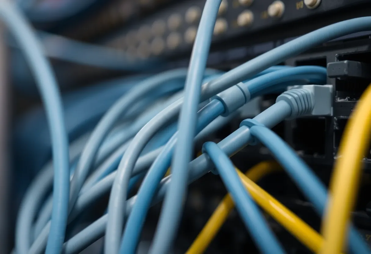 Ethernet cables plugged into a small patch panel