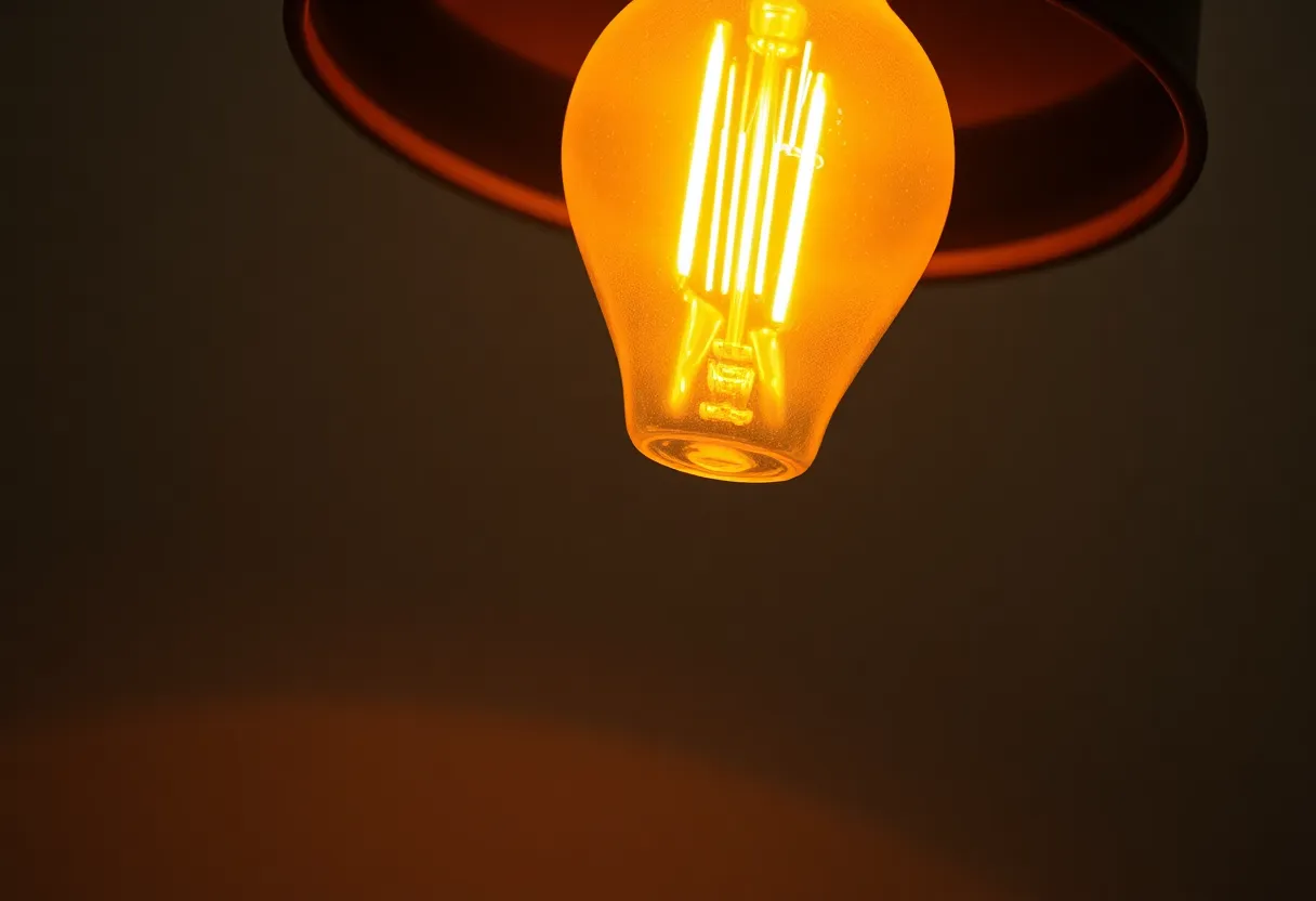 Close-up of a warm smart bulb in a simple lamp