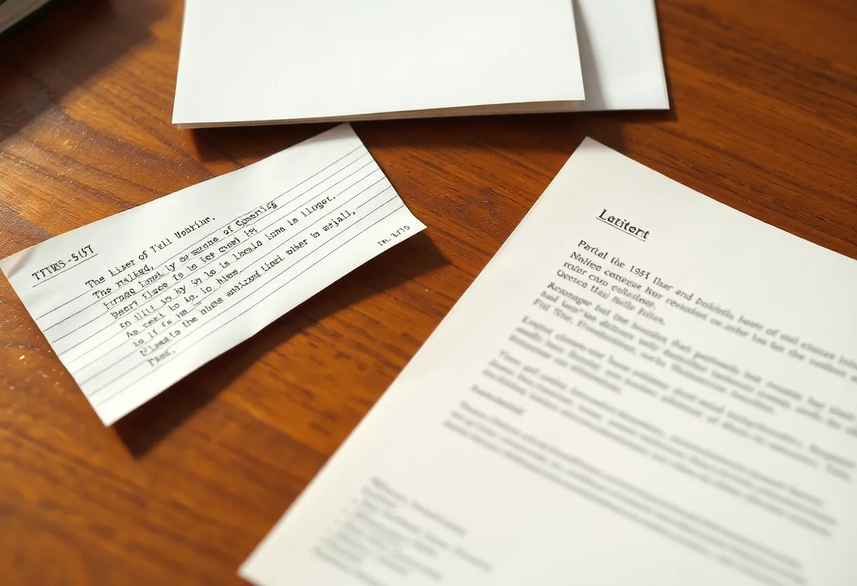 A short telegram slip beside a longer unsent letter on a desk