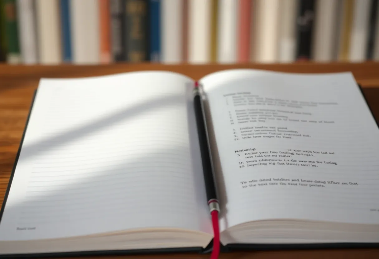 Two open notebooks with only the nearer one in focus