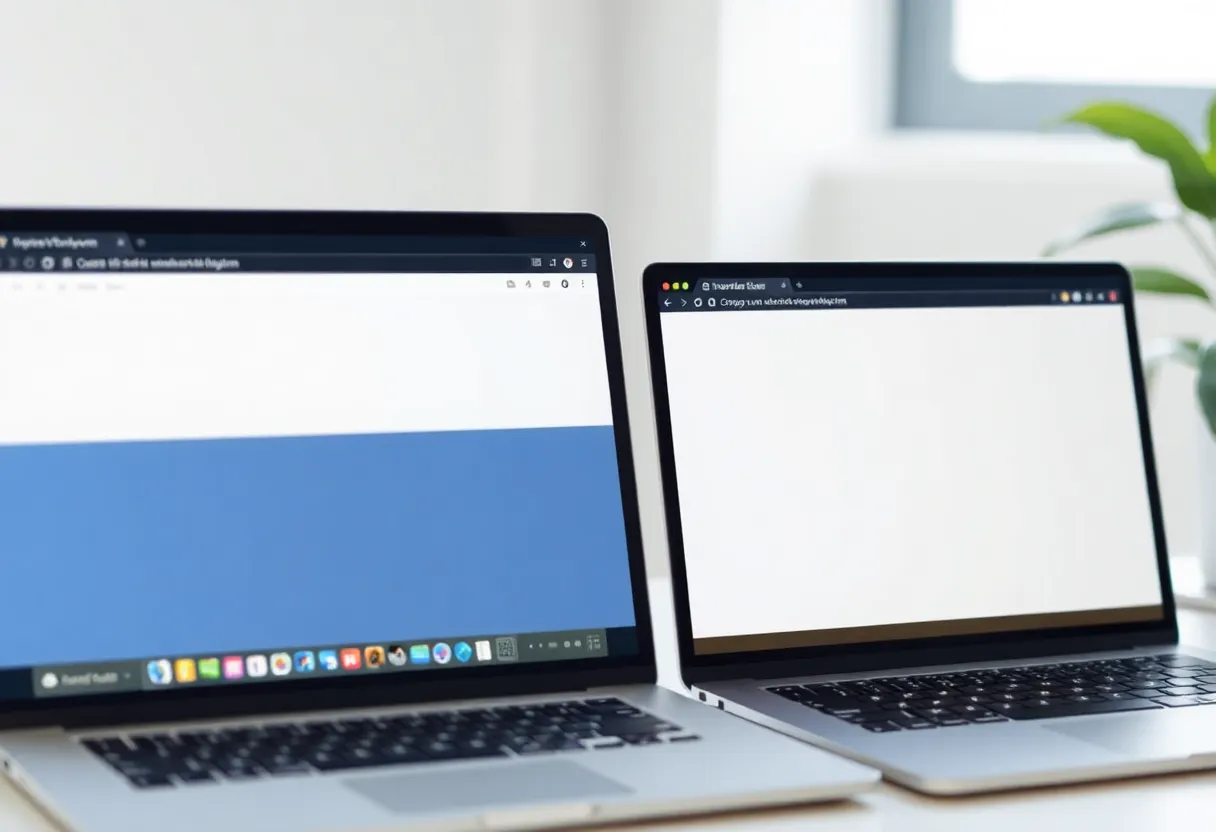Two browser windows on a desk, one of them sparse and signed out