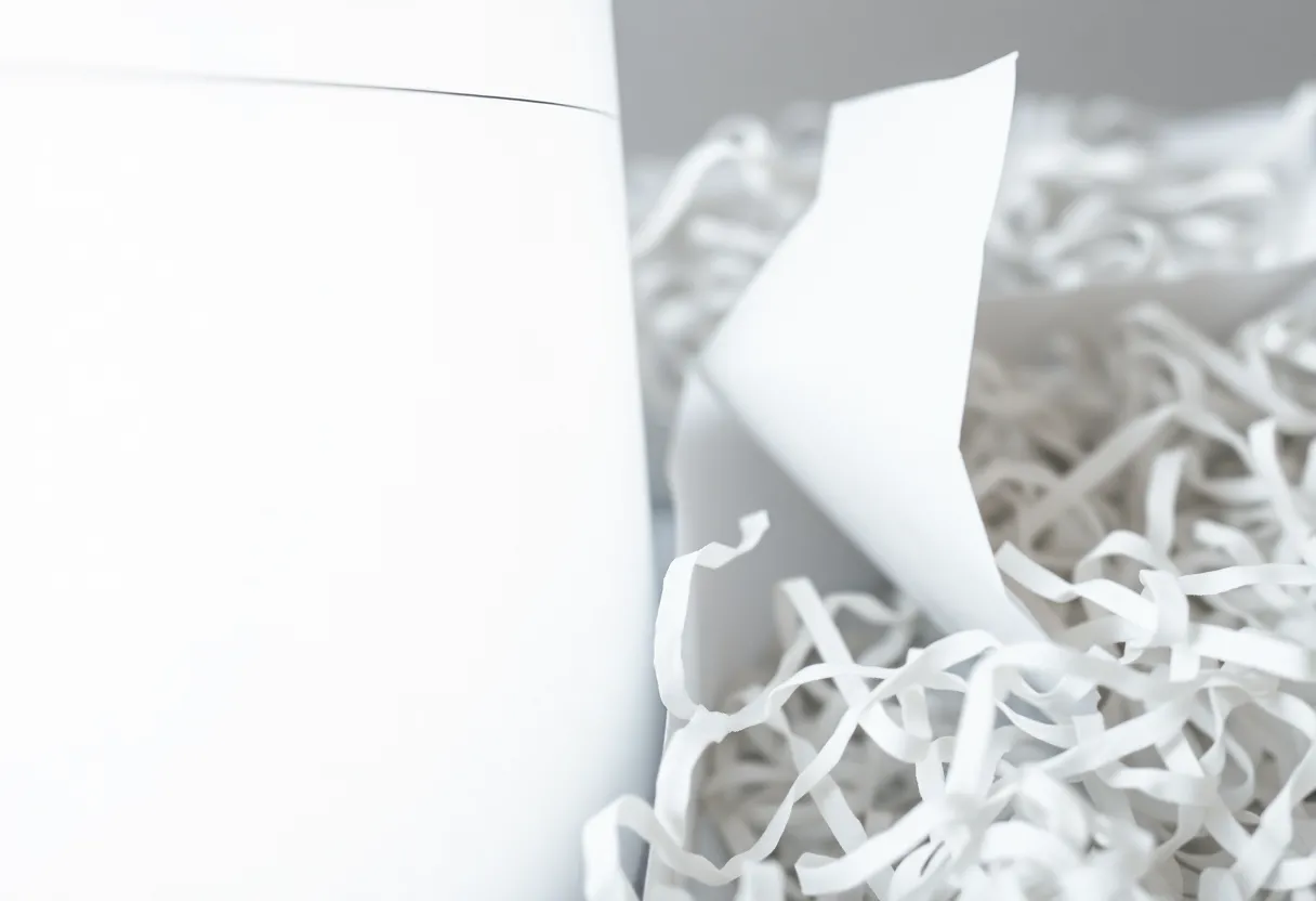 A browser window closing beside shredded paper