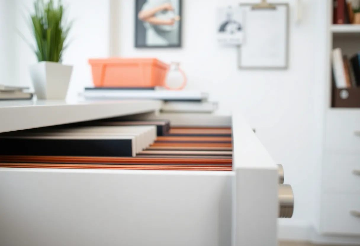 A file drawer slightly open in a home office