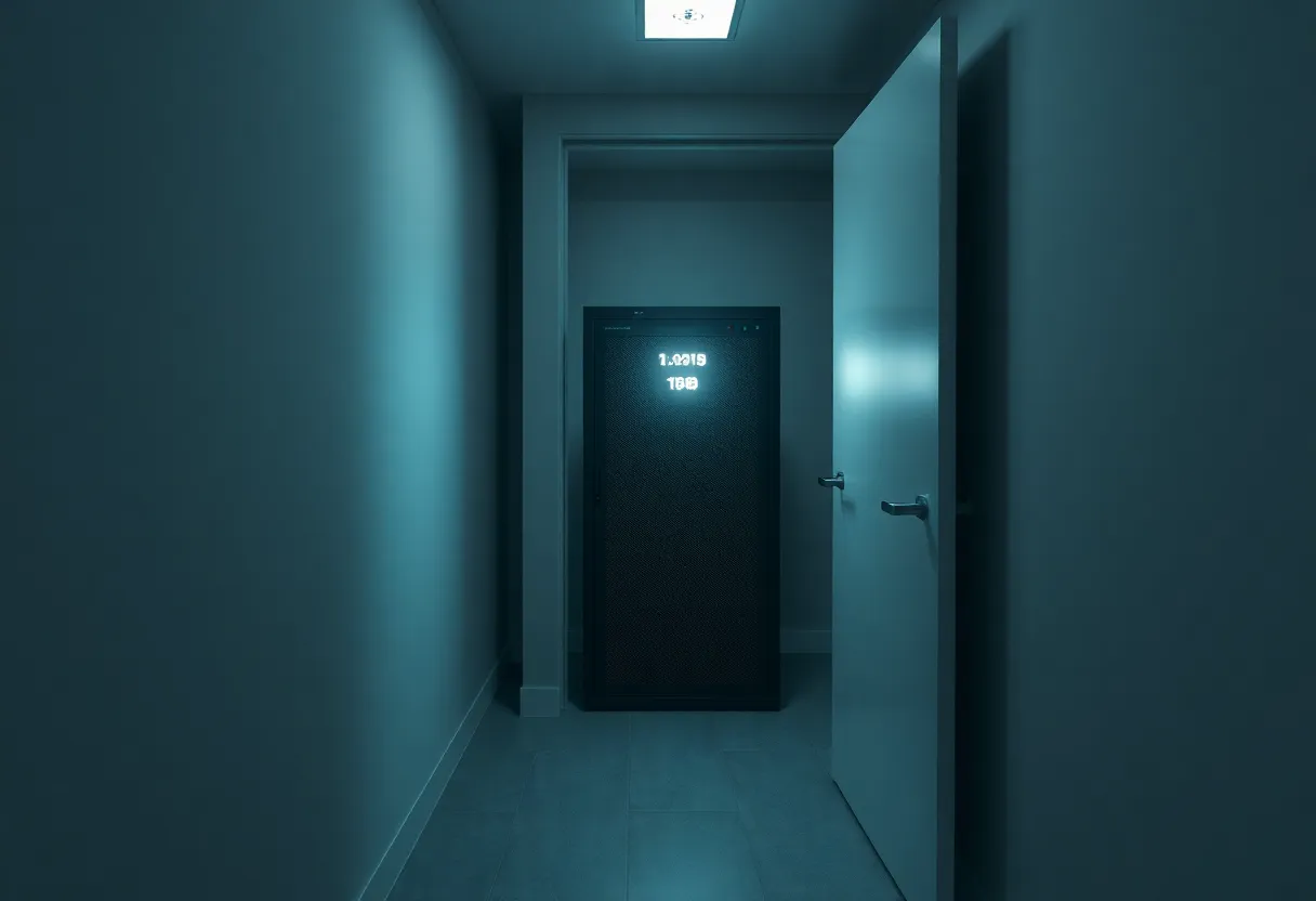 A small server light in a half-open closet