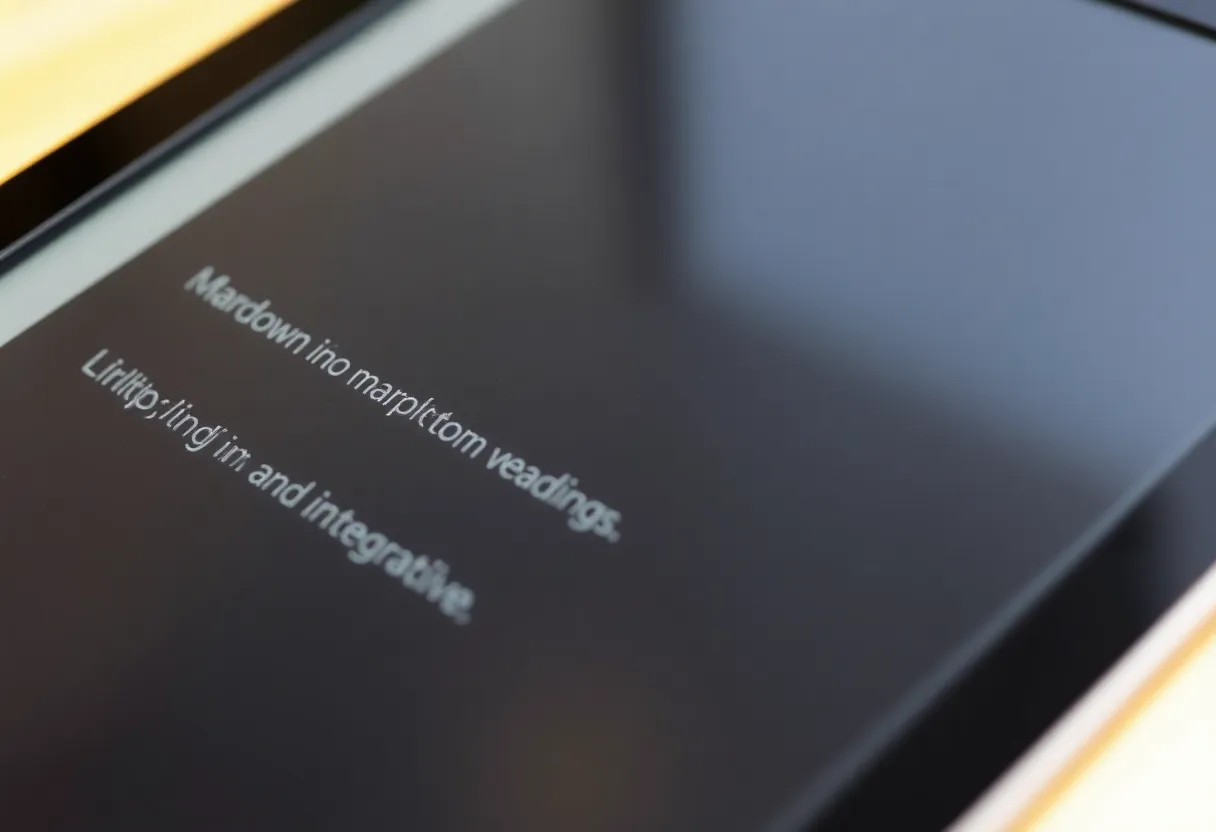 Close-up of an e-ink tablet screen showing a markdown note with headings and links