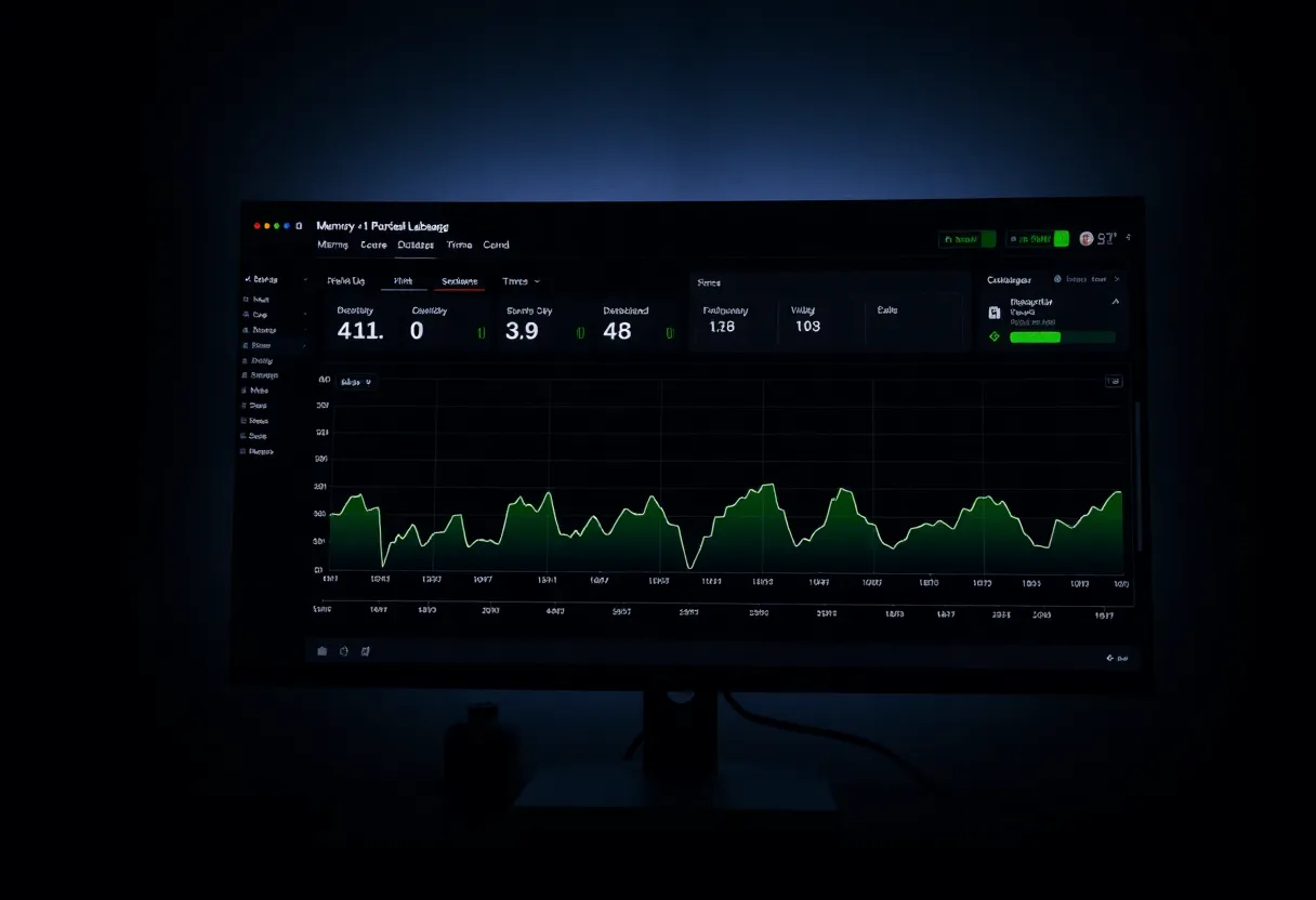 A dashboard showing memory usage of a database process over time