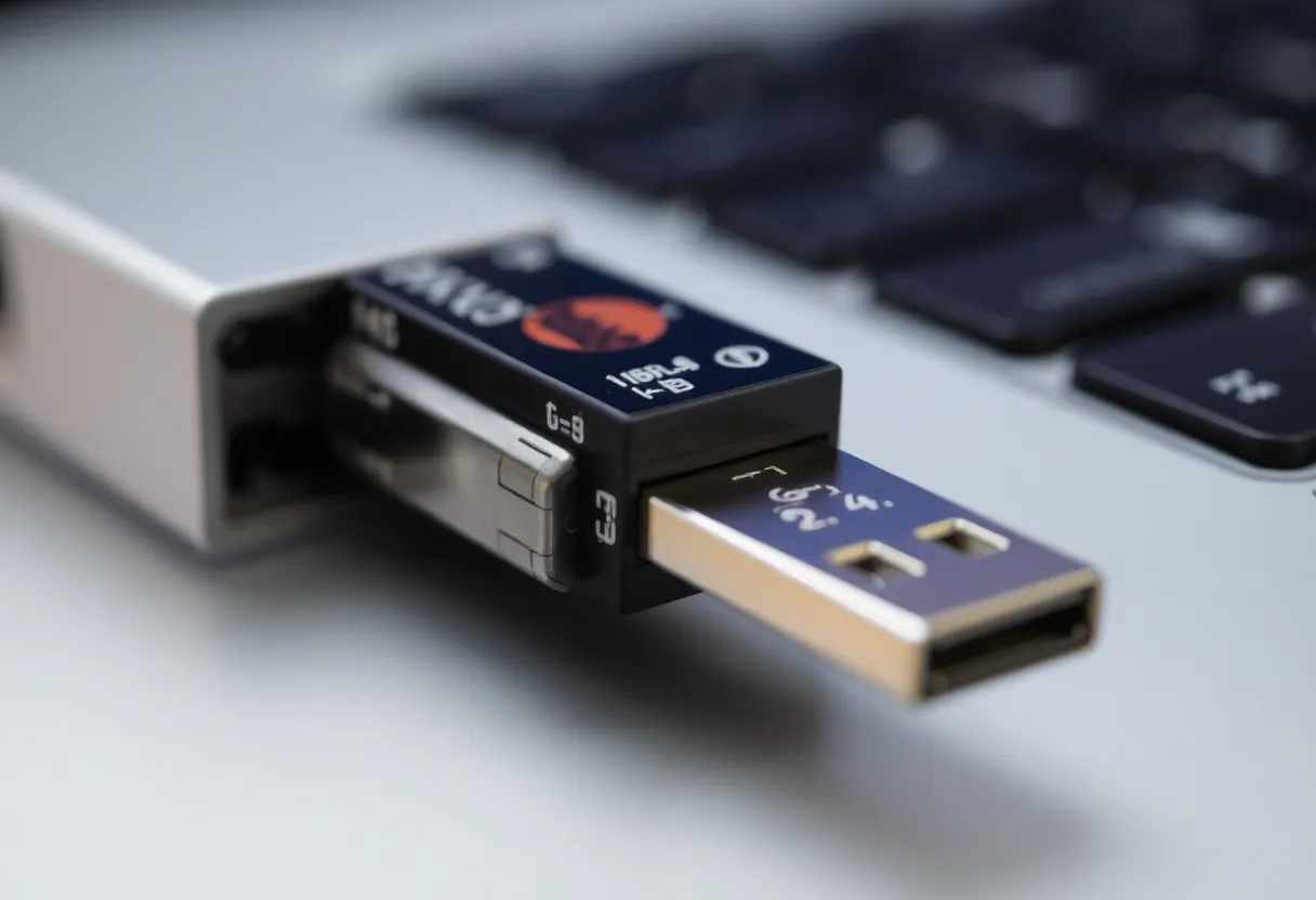 A hardware security key plugged into a laptop