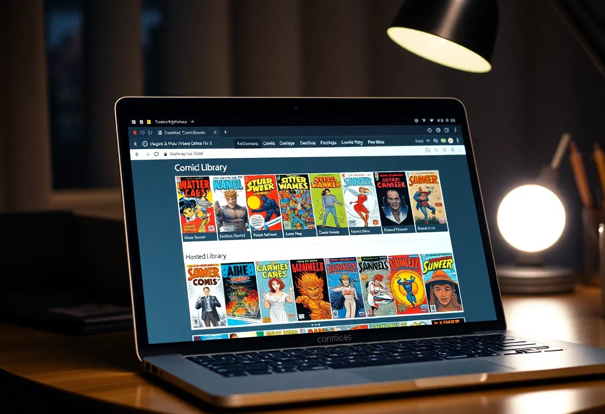 A web browser showing a self-hosted comic library with a grid of covers
