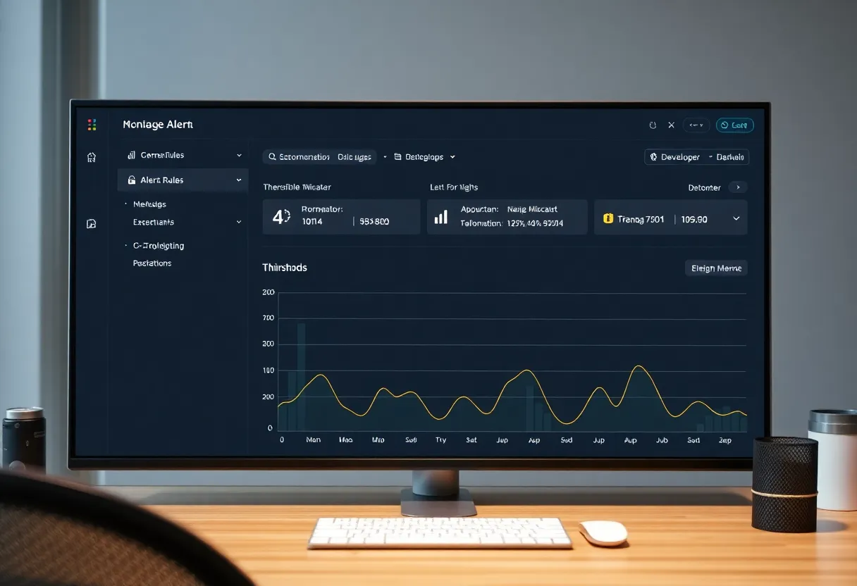 A monitor showing an alert rules configuration page with thresholds and graphs