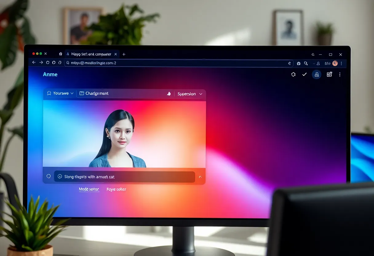 A browser window on a monitor showing an AI chat interface with a model selector
