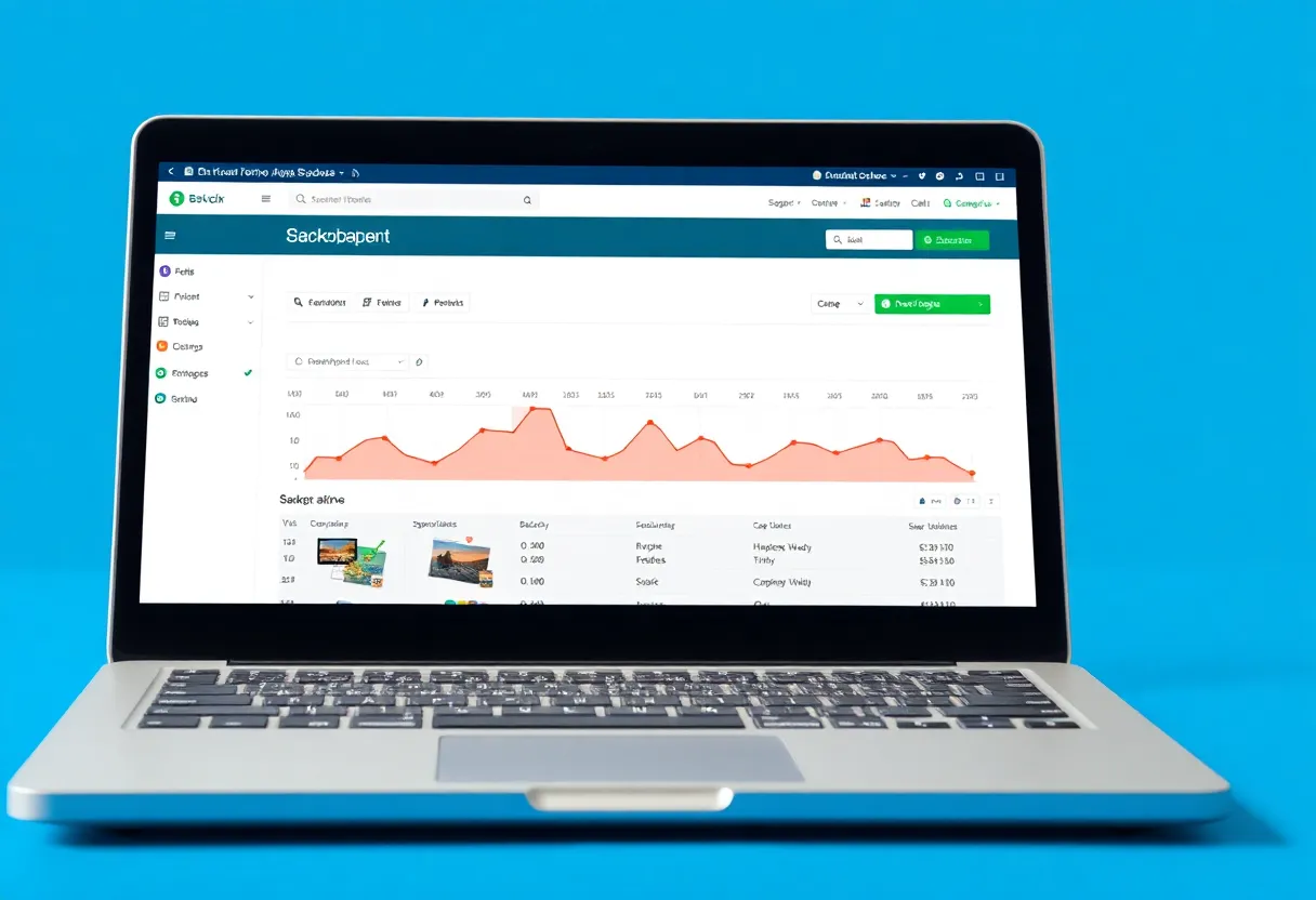 A laptop showing a backup dashboard with snapshot timeline