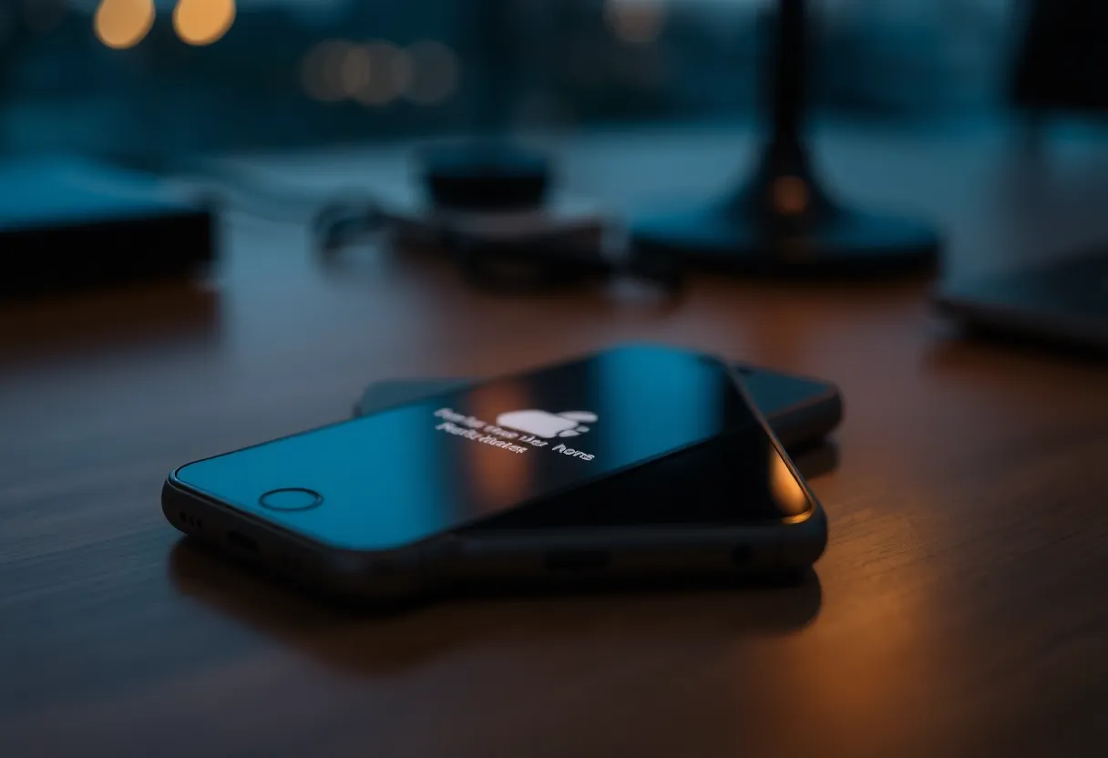 A phone on a desk with a blurred notification glow