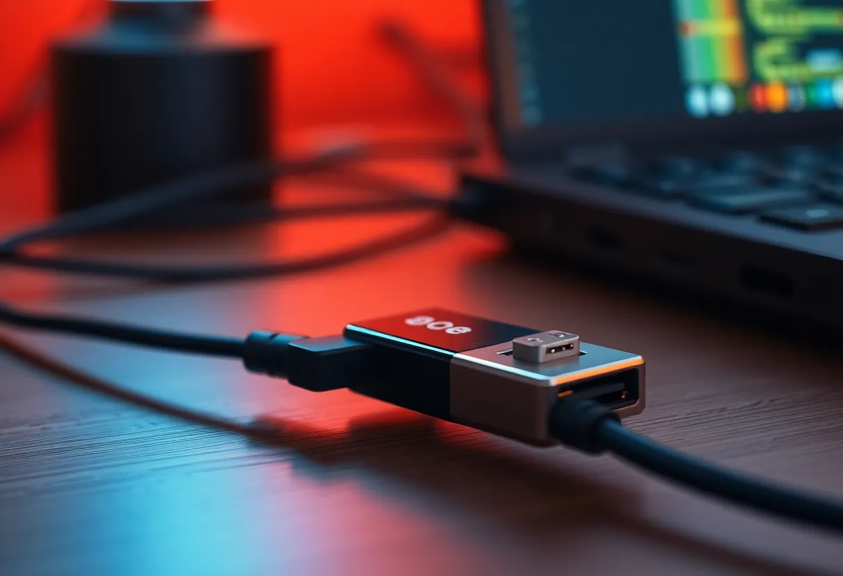 USB accelerator dongle plugged into a small computer on a desk